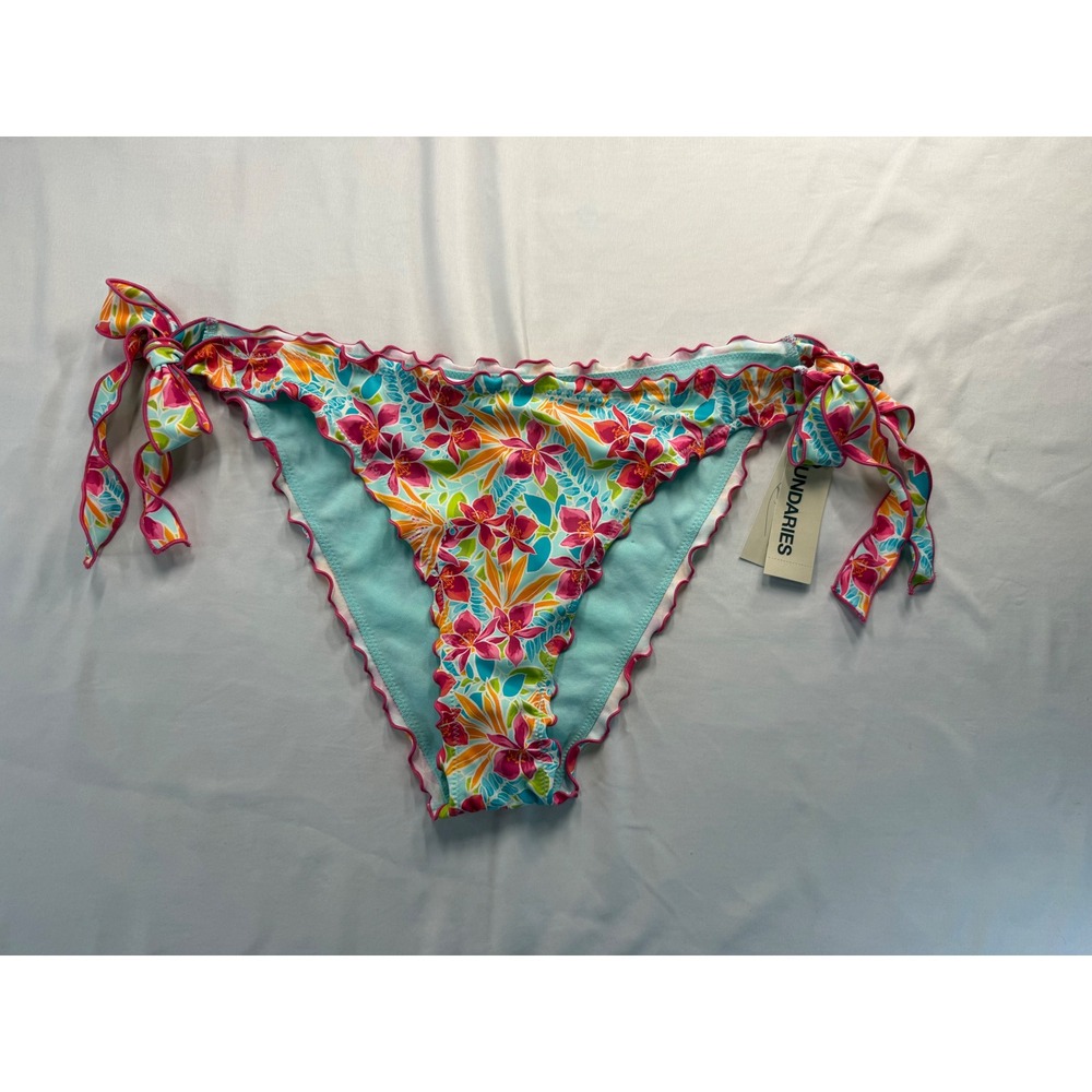No Boundaries Women XL 16-18 Bikini Bottom Cheeky High Leg Side Tie Floral Blue